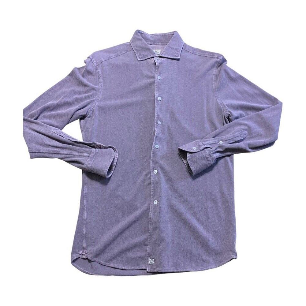 Sonrisa Silvery Luxury Garment Dye LS Button Up Shirt Cotton Purple Large Men
